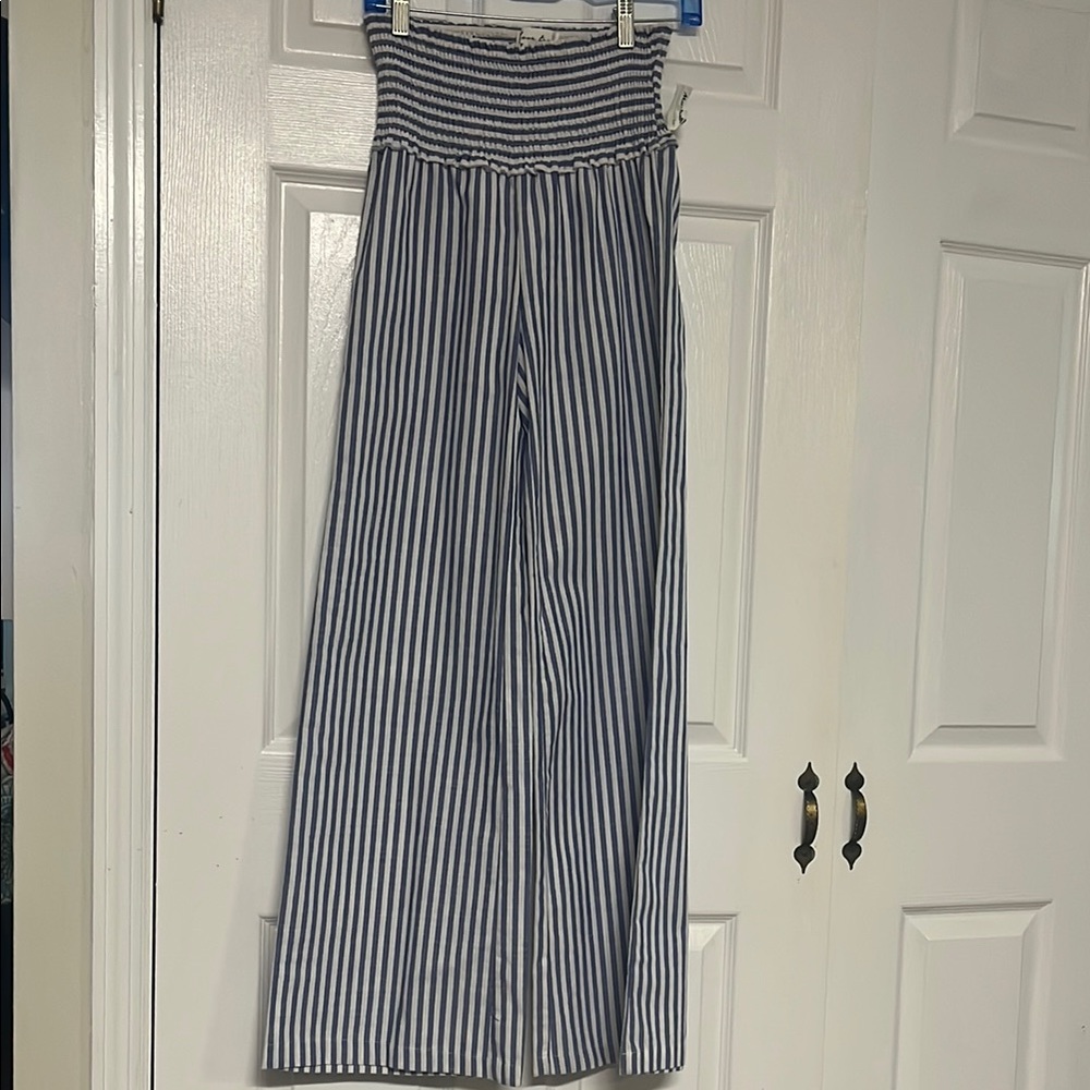 Love Tree Blue and White Wide Leg Jumpsuit